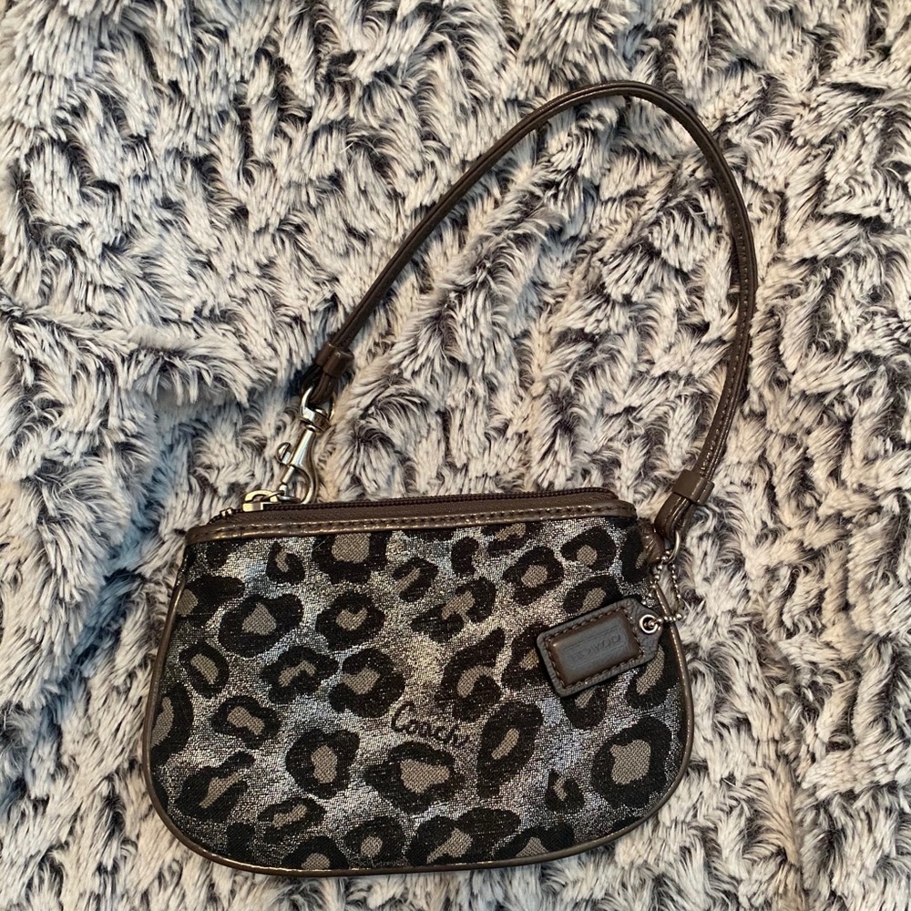 Coach silver leopard wristlet